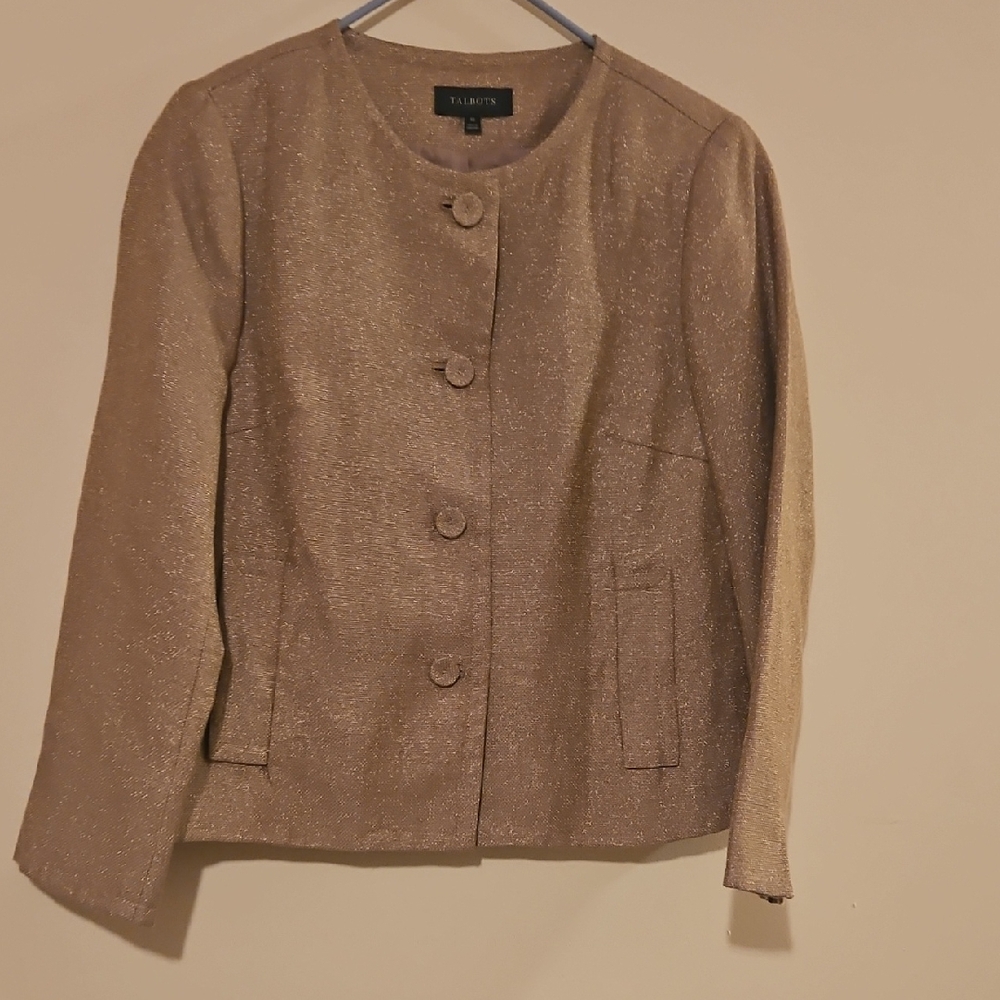 Talbots Metallic Taupe Crewneck Blazer